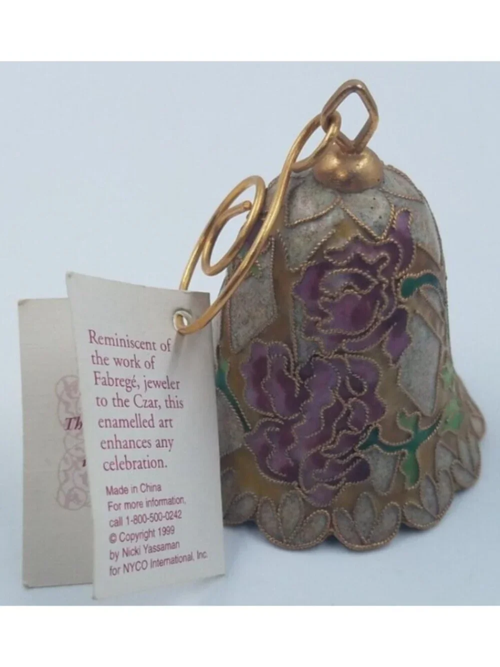 Vintage 1999 Nyco Enamel Art Cloisonne Floral Bell Ornament Limited Production